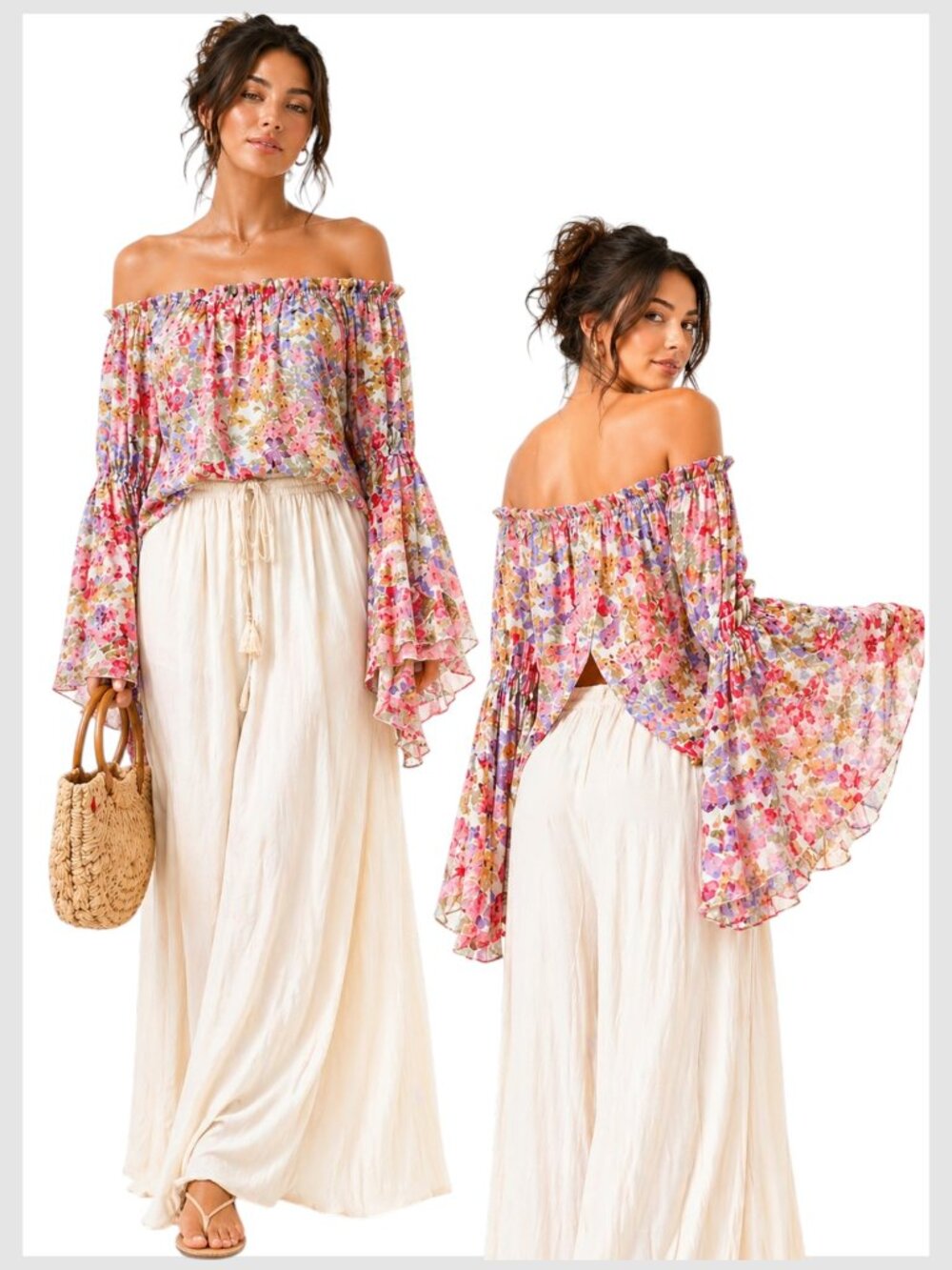 Live 4 Truth Floral Off Shoulder Crop Top Bell Sleeve XL